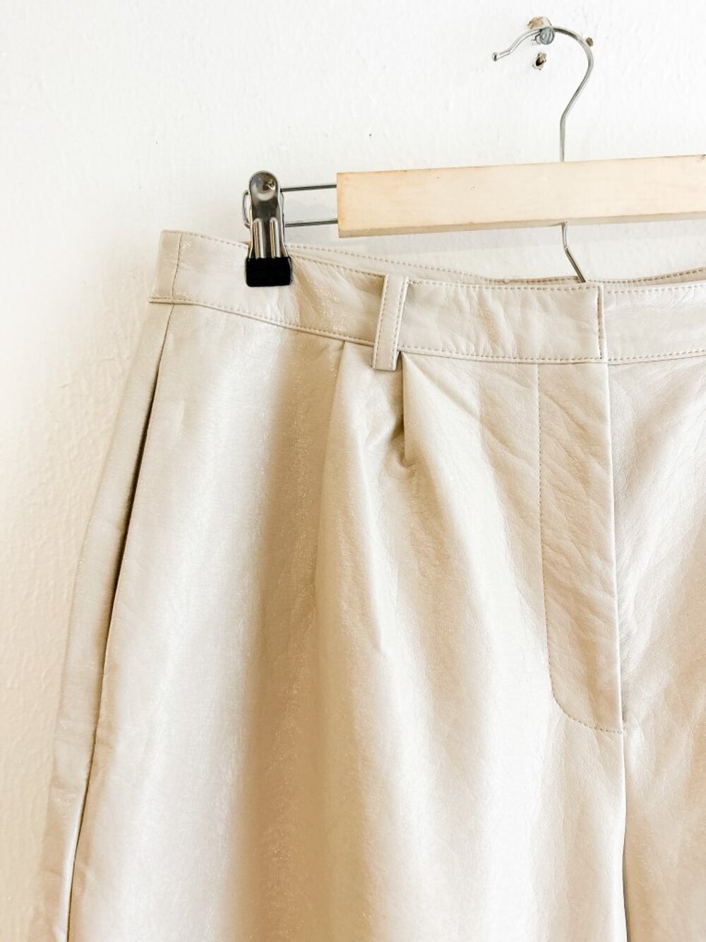HUTCH Anthropologie Wide Leg Faux High‎ Sheen Leather Pants in Pearl Cream SZ 10 - Picture 6 of 9